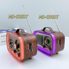 Sezy Rgb Kablosuz Şarjlı Nostaljik Radyo Mp3, Sd, Usb Bluetooth Hoparlör 1316 Kahverengi