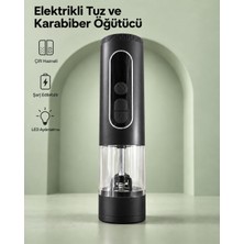 Çift Hazneli Şarj Edilebilir Elektrikli Tuz ve Karabiber Öğütücü Siyah - Lisinya