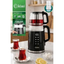 Tech Butiq Kiwi KTM-2919 Cam Çaycı Elektrikli Çay Makinesi 1.7l ve 1.0l Demlik Derece Ayarlı Dijital Panel