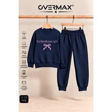 Overmax Kız Çocuk Just A Girl Baskılı Kapüşonsuz Eşofman Takımı- 3-12 Yaş
