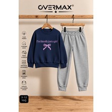 Overmax Kız Çocuk Just A Girl Baskılı Kapüşonsuz Eşofman Takımı- 3-12 Yaş