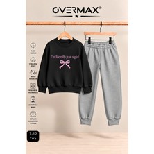 Overmax Kız Çocuk Just A Girl Baskılı Kapüşonsuz Eşofman Takımı- 3-12 Yaş