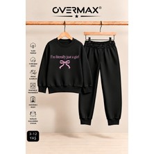 Overmax Kız Çocuk Just A Girl Baskılı Kapüşonsuz Eşofman Takımı- 3-12 Yaş