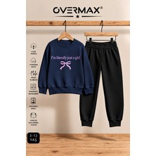 Overmax Kız Çocuk Just A Girl Baskılı Kapüşonsuz Eşofman Takımı- 3-12 Yaş