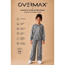 Overmax Kız Çocuk Şerit ve Fiyonk Detaylı Oh Happy Day Baskılı Eşofman Takımı – 3-12 Yaş