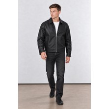 Good Fashion Oversize Rahat Kalıp Düz Erkek Deri Ceket