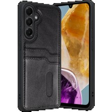 Samsung Galaxy M15 Sara Kartvizitli Deri Kılıf - Siyah