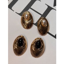 Helen Jewerly Vintage Tırtıklı Siyah Taş Gold Küpe