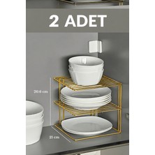 Edora Home 2'li Parlak Altın 3 Katlı Dolap Içi Tabaklık Bardaklık Mutfak Düzenleyici Raf Paslanmaz Metal, Çok Al Az Öde