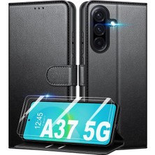 Str Store Samsung Galaxy A37 ile Uyumlu Kılıf Kamera Korumalı Kapaklı Kartlıklı Cüzdanlı Deri Standlı Renkli Kapak - Siyah