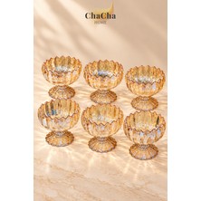 ChaCha Home 6'lı Ayaklı Cam Çerezlik Seti Bal Renk 9x7 cm Lokumluk ve İkramlık Kase