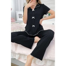 Neew Store Neewstore Pamuklu Siyah Fitilli Mevsimlik Kadın Pijama Takımı