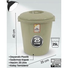 Ness Global 25 Litre Yuvarlak Kapaklı Büyük Çöp Kovası Sağlam Kalite Plastik Çöp Kutusu Ø35 H:40 Su Erzak Kovası