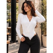Nido Moda Kadın Kruvaze Yaka Uzun Kollu Body