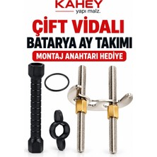 Kahey Çift Vidalı Batarya Ay Takımı + Somun Sıkma Anahtarı Hediyeli | Musluk Montaj Seti
