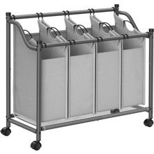Str Store Tekerlekli Çamaşır Sepeti, 4 Çıkarılabilir Kumaş Cepli Çamaşır Ayırıcı, Çamaşır Toplayıcı, Oyuncaklar Için Saklama Yeri, Ahır, 4 x 35 Litre, Gri LSF005GS