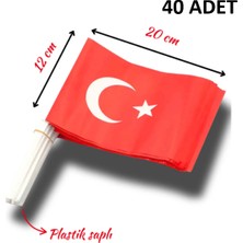 Searock Sopalı Türk Bayrağı 20X12 cm Plastik Saplı El Sallama Bayrağı (20'li, 40'lı, 80'li Paketler)