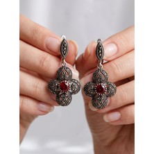 Luna Luster 925 Ayar Gümüş Markazit Taşlı Yonca Otantik Tasarım Kadın Küpe P453