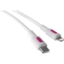 Str Store Coral Type C-Lightning 27WATT Pd Hızlı Şarj Kablosu (Beyaz + Fuşya/beyaz Uç) (150 Cm)