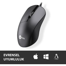 Str Store M1102 USB Kablolu 1200DPI 3 Tuşlu Mouse -Sessiz Pc, Mac, Dizüstü Bilgisayar Için, Windows, Linux ve Mac ile Uyumlu Sağ ve Sol Elle Kullanıma Uygun, 99GR Hafif Optik Mouse Siyah