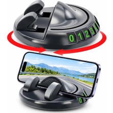 360° Dönebilen Siyah Renk Yapışkanlı Numaratörlü Araç Telefon Tutucu Numaratör 50 Adet Rakam