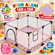 Missidea Çok Renkli Bebek ve Çocuk Oyun Parkı 120X120 cm – Oyun Matı ve 56 Parça Yapboz Blok Hediyeli