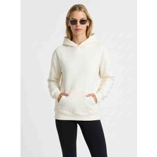 Ottims Kadın Ekru 3 Iplik Kanguru Cepli Kapüşonlu Sweatshirt