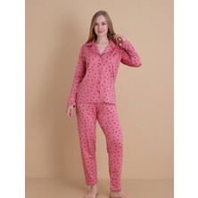 Wordex Mirano 9802 Şardonlu Soft Kışlık Puantiyeli Düğmeli Kadın Pijama Takımı