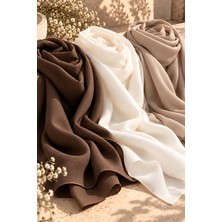 Cassenta Scarf Fiore Pamuklu Şal Düz Renk Tesettür Şalı Üçlü Set Acı Kahve - Beyaz - Vizon