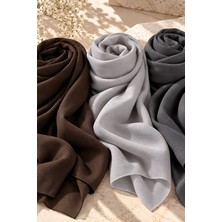 Cassenta Scarf Fiore Pamuklu Şal Düz Renk Tesettür Şalı Üçlü Set Acı Kahve - Açık Gri - Antrasit