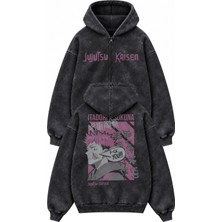 Fuddy Moda Unisex Oversize Jjk Itadori ve Sukuna Sırt Baskılı Kapüşonlu Fermuarlı Yıkamalı Anime Zip Hoodie