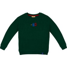 BeetleBeez Çocuk Selanik Kumaş Bisiklet Yaka Nakışlı Sweatshirt - Yeşil