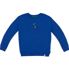 BeetleBeez Çocuk Unisex Bisiklet Yaka Nakışlı Sweatshirt - Mavi
