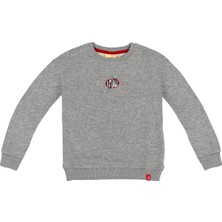 BeetleBeez Çocuk Unisex Bisiklet Yaka Nakışlı Sweatshirt - Gri Melanj