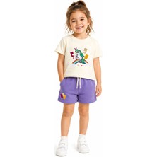 Haribo Lisanslı Unicorn Baskılı Kız Çocuk T-Shirt Şort Takım