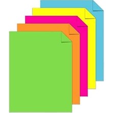 Happy Trend Fosforlu Renkli A4 Fotokopi Kağıdı 50 Li 1 Paket 50 Adet Fosforlu 5 Renk Parlak Canlı Renkler Fotokopi Kağıdı