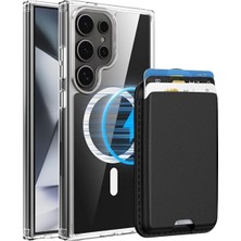 Happy Trend Samsung Galaxy S26 Ultra Uyumlu M-Safe Kablosuz Şarj Destekli Mat Kılıf + Magsafe Kartlıklı Cüzdan - Tam Koruma Seti (Şeffaf, Samsung Galaxy S26 Ultra)