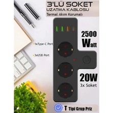 Happy Trend Akım Korumalı Priz, 3 Schuko Soket, 4 USB Bağlantı Noktası, Çocuk Güvenlik Korumalı, Termal Koruma Özellikli, Siyah