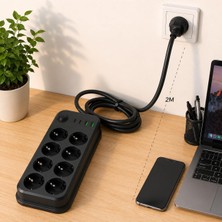 Happy Trend Uzatma Kablosu Çoklu Priz 2 Metre Akım Korumalı Çoklu Priz 2 USB + 2 Type-C Şarj Girişli Anahtarlı Termal Korumalı Ev Ofis Çalışma Odası