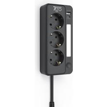 Happy Trend 3680W 3'lü Priz Siyah | Akım Korumalı 20W Pd Hızlı Şarj USB 1.9m Kablolu Akıllı LED Gece Lambalı Çoklu Priz