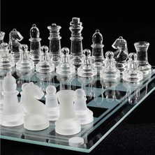 Glass Chess Cam Satranç Takımı Kullanışlı Dekoratif Şık Hediyelik (30X30 Cm)