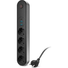 Happy Trend 2500W 10A – 2 USB + Type-C – 2m Uzatma Kablosu | Çoklu Şarj (Siyah)