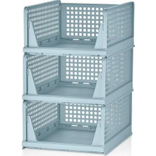 Happy Trend 3 Adet Kayar Raf Elbise Dolap Içi Organizeri, Mutfak, Banyo, Genç Odası, Garaj ve Ardiye Için Üst Üste Dizilebilir Ünite, Kayar Raf Dolap Içi Kıyafet, Ev Aksesuarı Düzenleyici (Mavi)