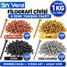 5n Vera Bombeli Başlı Filografi Çivisi 4 Renk Tanışma Paketi 1 kg (4 × 250 G) – Bakır, Sarı, Siyah, Nikel | String Art