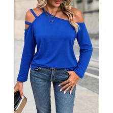 Defy Moda Kadın Uzun Kollu Omuzlardan Şerit Detaylı Viskon Bluz