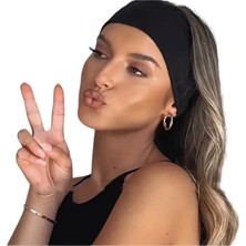 Happy Trend Pamuklu Terletmez Siyah Saç Bandı Yoga Koşu Fitness Makyaj Bandana Siyah Tek Ebat