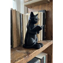 Abundix 3d Studio Tasarım Kitap Okuyan Kedi Heykeli / Estetik Kitaplık ve Raf Dekoru, Kitapsever Hediyesi