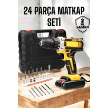 Str Store Çift Bataryalı Metal Dişli Darbeli Şarjlı Matkap Seti 24W Güç ve 24 Parça Aksesuar