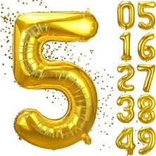 Happy Trend 5 Yaş Doğum Günü Rakamlı Balon Yaş Günü Gold Renk Uçan Balon 102 cm Doğum Günü ve Parti Dekorasyonu Büyük Boy Folyo Balon 40 Inç - 102 cm Doğum Günü Dekorasyonu Balon Yaş Sayı Helyum Balon 5 Rakamı