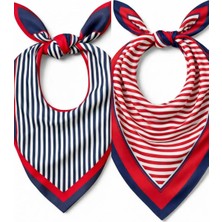 Happy Trend 2'li Set 50X50 Kare Bandana Eşarp Rayon Italyan Dikişli Boyun Fuları Saç Bandana